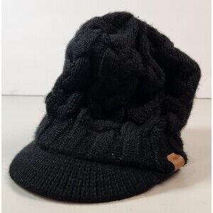 Adidas Knit Fleece Lined Beanie With Brim Sweater Hat Logo Black Womens One Size